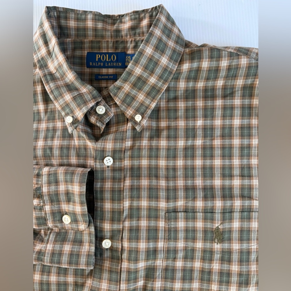 Polo RALPH LAUREN Brown Green Safari Plaid Long Sleeve Button Up Shirt 2XL‎